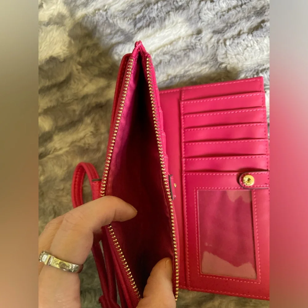 Nanette Lepore, pretty pink and gold, wristlet with lots of card storage